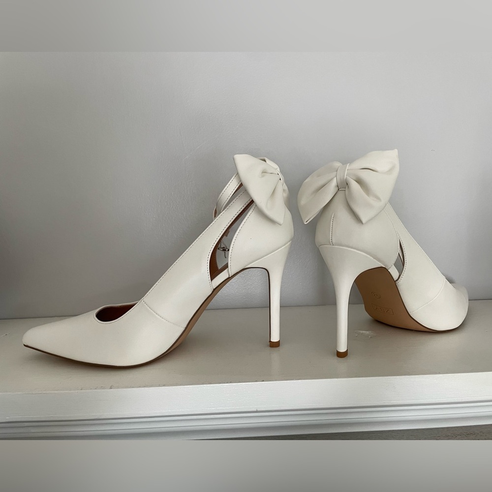 White Strap Bow Heels